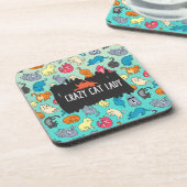 猫熱狂する婦人かわいよくはしゃぐ猫柄 コースター (左側)