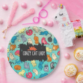 猫熱狂する婦人かわいよくはしゃぐ猫柄 ペーパープレート (パーティー)