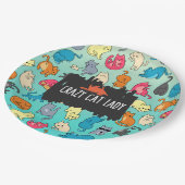 猫熱狂する婦人かわいよくはしゃぐ猫柄 ペーパープレート (アングル)