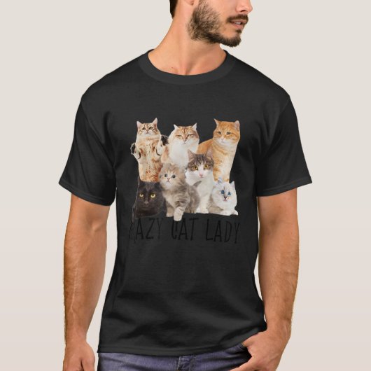 猫熱狂する婦人たくさんの猫かわいい動物パーティー Tシャツ (正面)