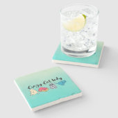 猫熱狂する婦人と4匹のかわいい猫 ストーンコースター (横)