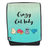 猫熱狂する婦人と4匹のかわいい猫 バックパック (正面)