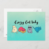 猫熱狂する婦人と4匹のかわいい猫 ポストカード (正面/裏面)