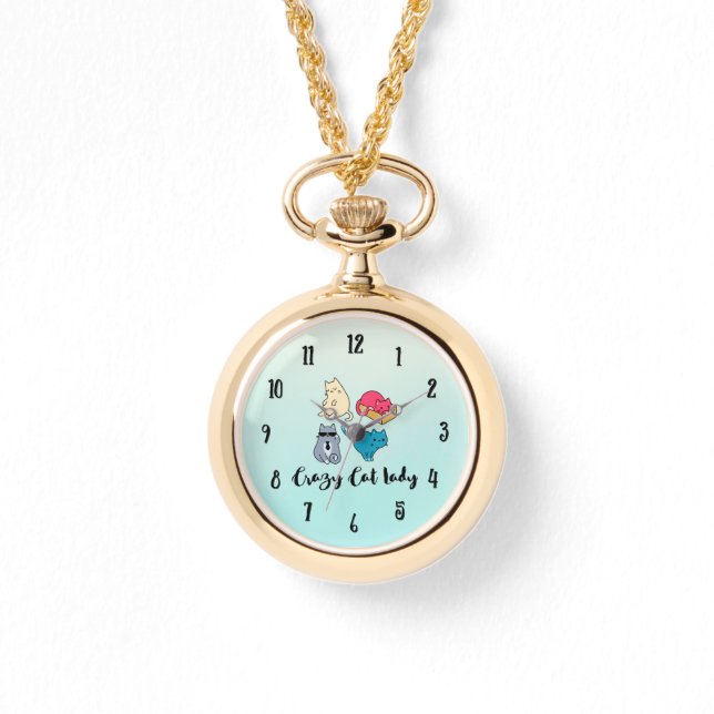 猫熱狂する婦人と4匹のかわいい猫 腕時計 (正面)