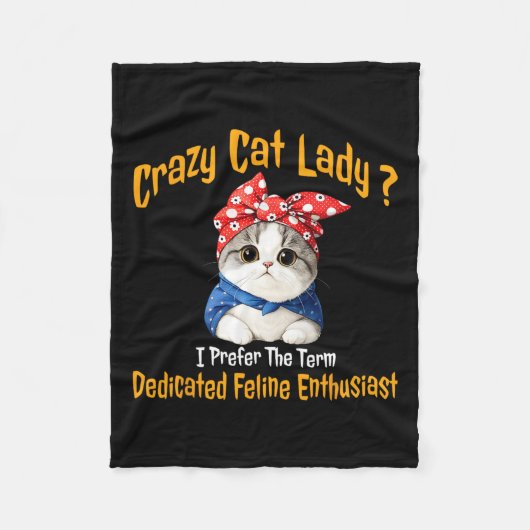 猫熱狂する婦人の方が猫好き フリースブランケット (正面)
