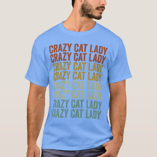 猫熱狂する婦人パープル猫ガール Tシャツ