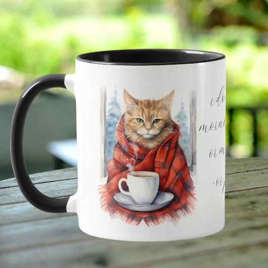 猫熱狂する婦人 マグカップ