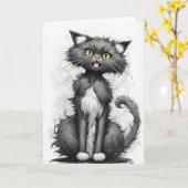 猫熱狂する漫画誕生日 カード (黄色い花)