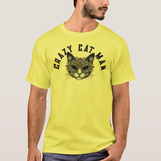 猫熱狂する男 Tシャツ (正面)