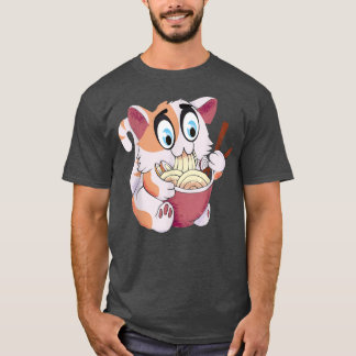 猫熱狂する自由猫食ラーメンパスタ汁キッテ Tシャツ