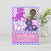 猫熱狂する誕生日写真 招待状 (スタンド正面)