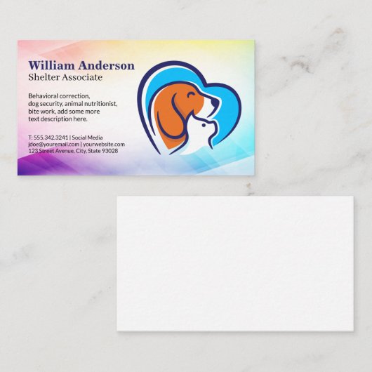 猫犬のハートロゴ |動物サービス 名刺 (正面/裏面)