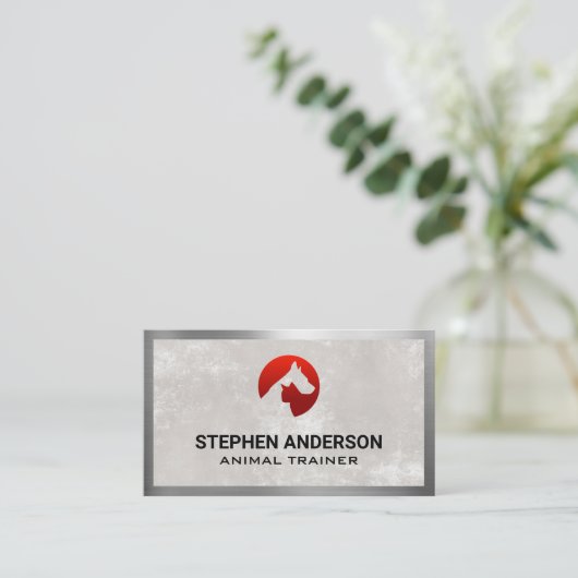 猫犬のロゴ | 金属縁ど 名刺 (スタンド正面)