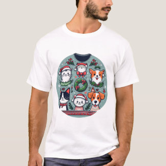 猫犬クリスマス Tシャツ