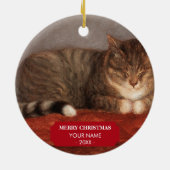 猫犬フォトペット記念ギフトポートレートクリスマス セラミックオーナメント (裏面)