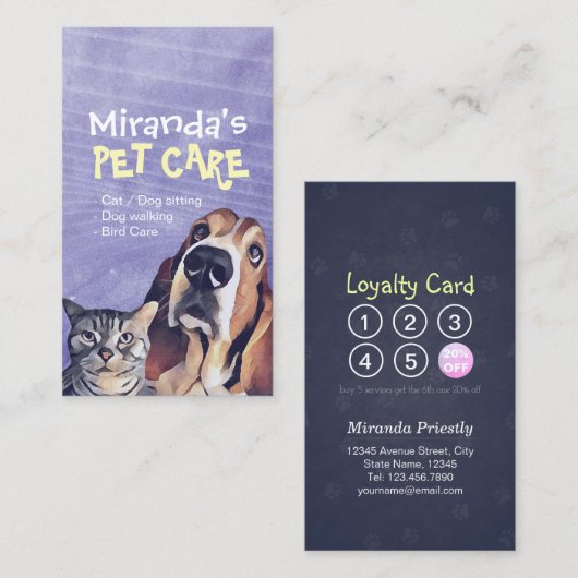 猫犬ペットケアグルーミング座りパンチ ロイヤリティカード (正面/裏面)