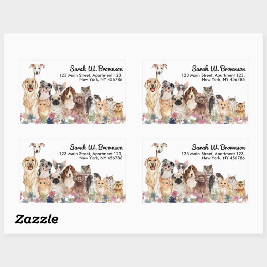 猫犬ペット獣医の手描き 長方形シール (シート)