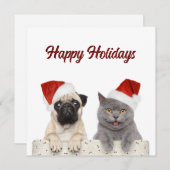 猫犬メリークリスマスハッピーホリデーカード シーズンカード (正面/裏面)