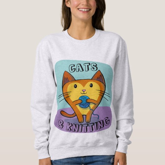 猫猫と編み物Tシャツ スウェットシャツ (正面)