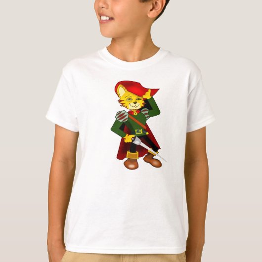 猫猫は装甲およびブーツのデザインで服を着ました Tシャツ (正面)