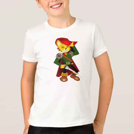 猫猫は装甲およびブーツのデザインで服を着ました Tシャツ (正面)