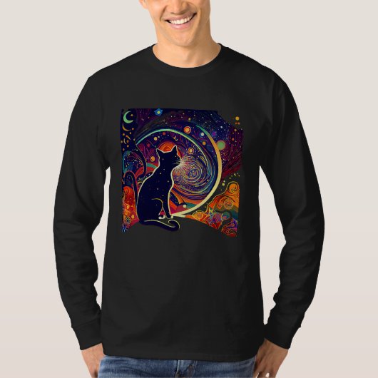 猫猫抽象芸術カラフル猫 Tシャツ (正面)