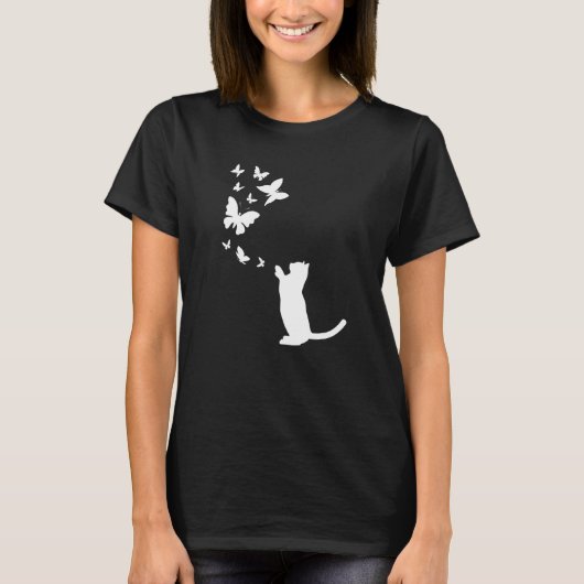 猫猫飼い猫可愛い猫蝶 Tシャツ (正面)