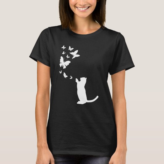 猫猫飼い猫可愛い猫蝶 Tシャツ (正面)