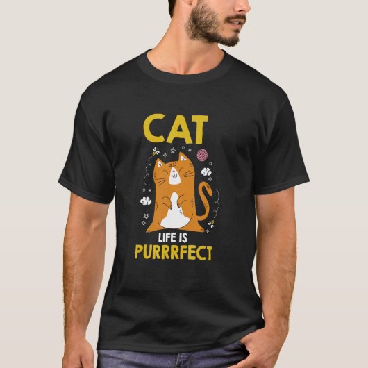 猫生は最高に幸せ Tシャツ (正面)