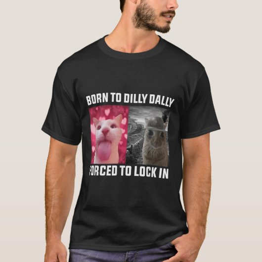 猫生まれミームを押し込む Tシャツ (正面)