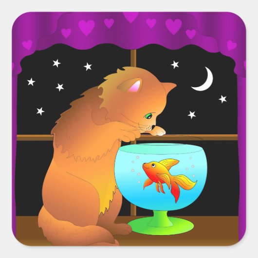 猫用の好奇心のあるシール スクエアシール (正面)