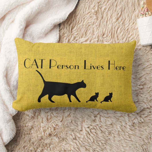 猫用の黄色と黒の腰枕 ランバークッション (ブランケット)