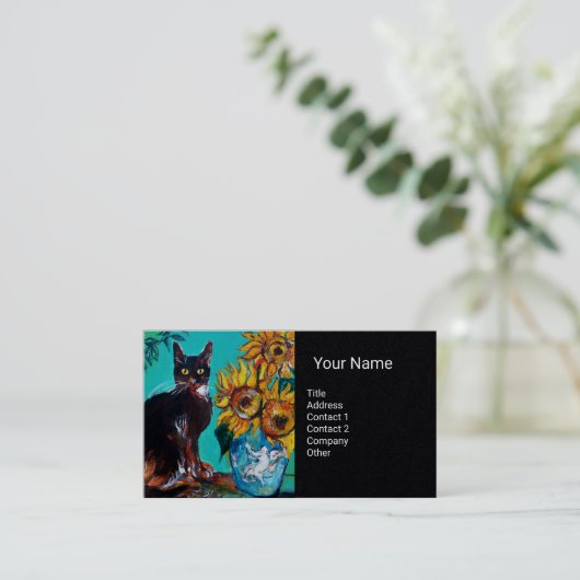 猫用ひまわりブラック紙 名刺 (スタンド正面)