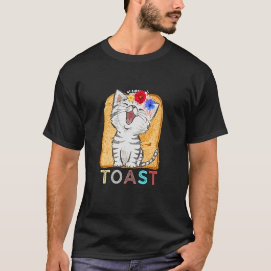 猫用キャットフラワートースト猫 Tシャツ (正面)