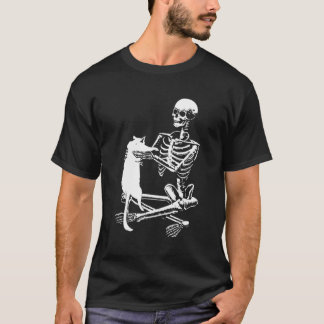 猫用シャツのレイジーハロウィンコスムを持つスケルトン Tシャツ