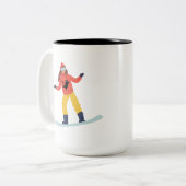 猫用ジャケットを着たスノーボーダー ツートーンマグカップ (正面左)