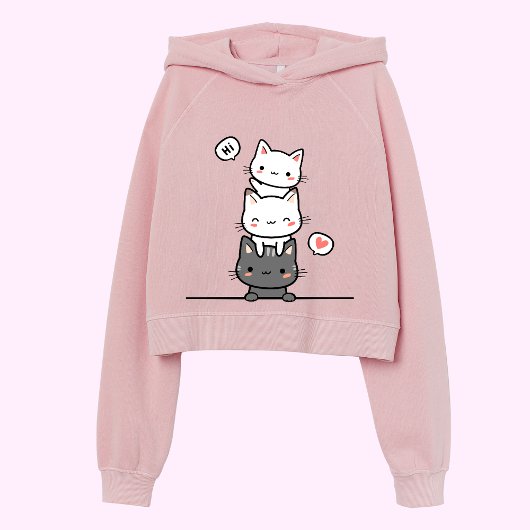 猫用スタックフード付きスウェットシャツ- 「積み重ね子猫」 パーカ