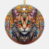 猫用ステンドガラスセラミックの木飾り セラミックオーナメント (正面)