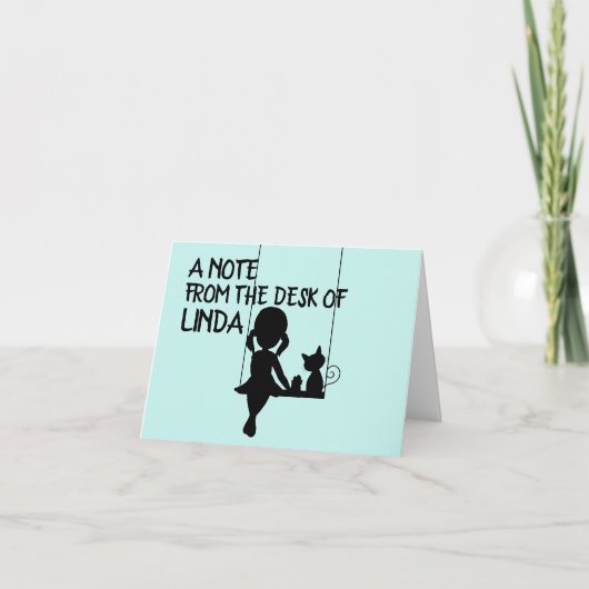 猫用ノートカーパーソナライズされたド付き少女 ノートカード (正面)