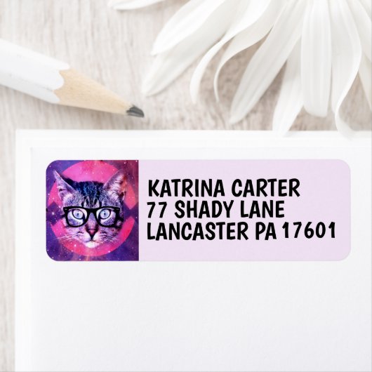 猫用ヒップスター猫メガネ差出人住所ラベル ラベル (インサイチュ)