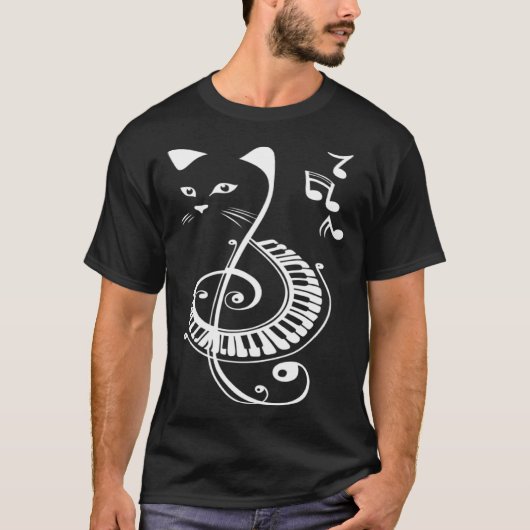 猫用ピアノ音符 Tシャツ (正面)