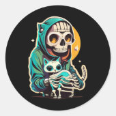 猫用ワイシャツのレイジーハロウィーンを持つアニメのスケルトン ラウンドシール (正面)