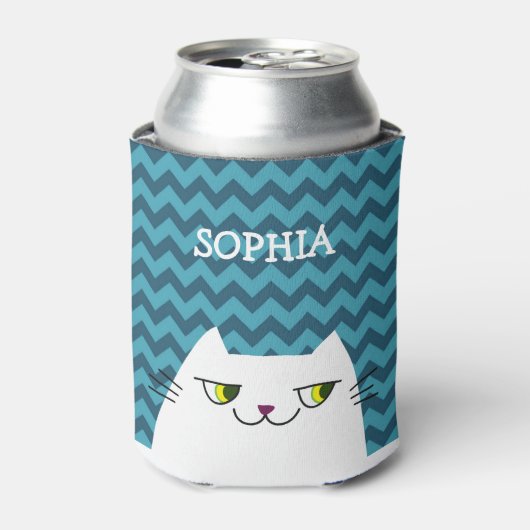 猫用缶クーラー モノグラム ブルーシェブロン かわいい 缶クーラー (缶正面)