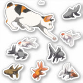 猫用魚釣り – 様式化したボブテールと金魚 シール (正面)