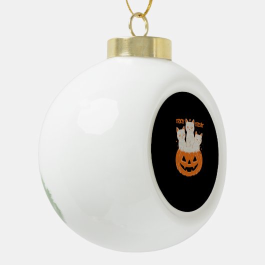 猫用Tクラシックシャツのトリックまたは治療 セラミックボールオーナメント (左)