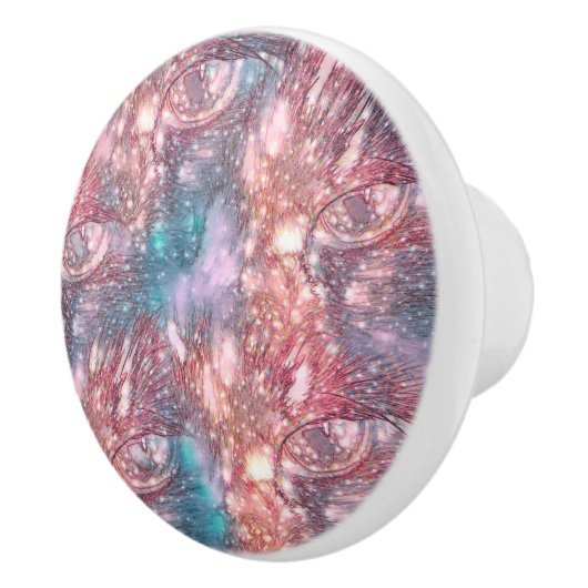 猫目ピンクカラフルティール（緑がかった色）チッエレガントク セラミックノブ (右)