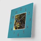 猫目催眠ティール(緑がかった色)額写真 スクエア壁時計 (傾斜)