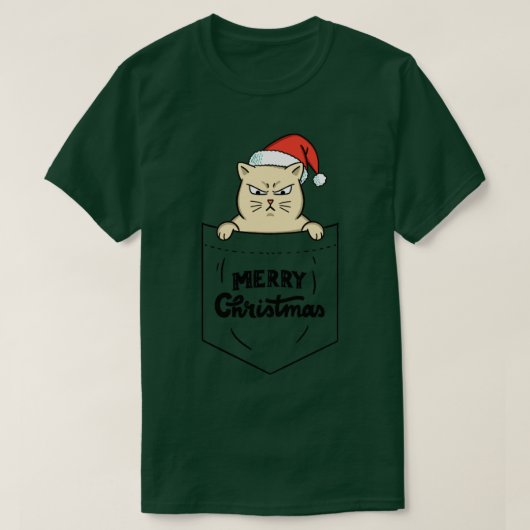 猫目出しクリスマスポケット Tシャツ (デザイン正面)