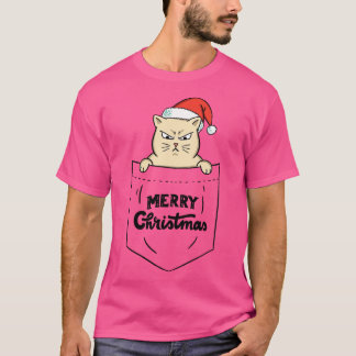 猫目出しクリスマスポケット Tシャツ