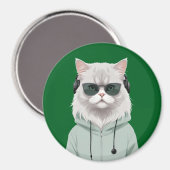 猫着用フード付きスウェットシャツおもしろい動物クールキャラクターアート マグネット (正面/裏面)